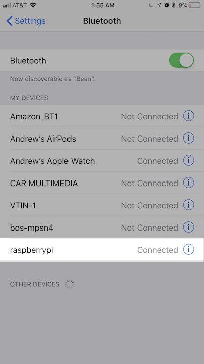 iPhone playing connecting to BabelPod via Bluetooth