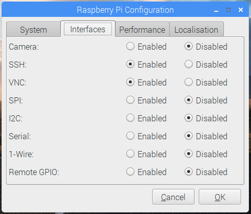 Raspberry Pi Configuration app SSH and VNC settings