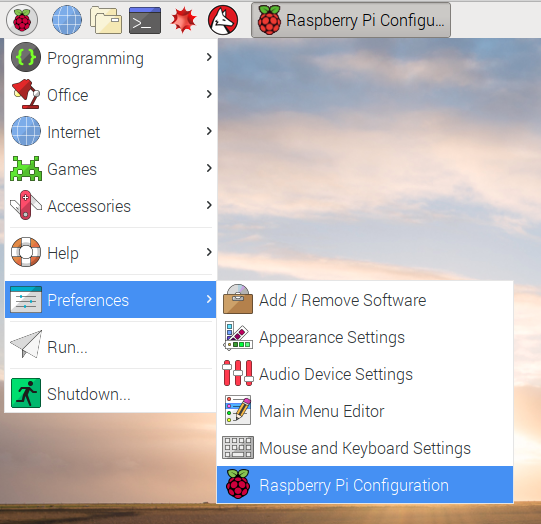 Raspberry Pi Configuration app location